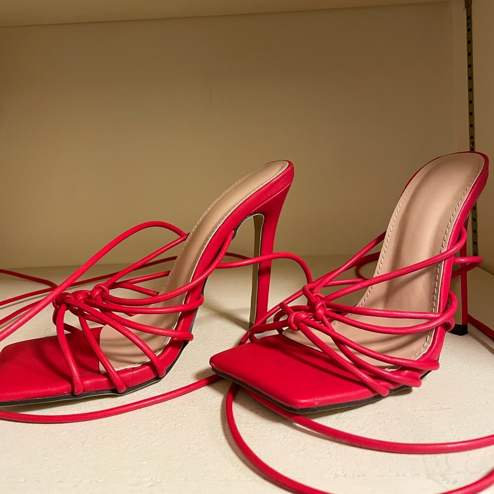 SHEIN red sandal tie up high heels - size 38 - never worn